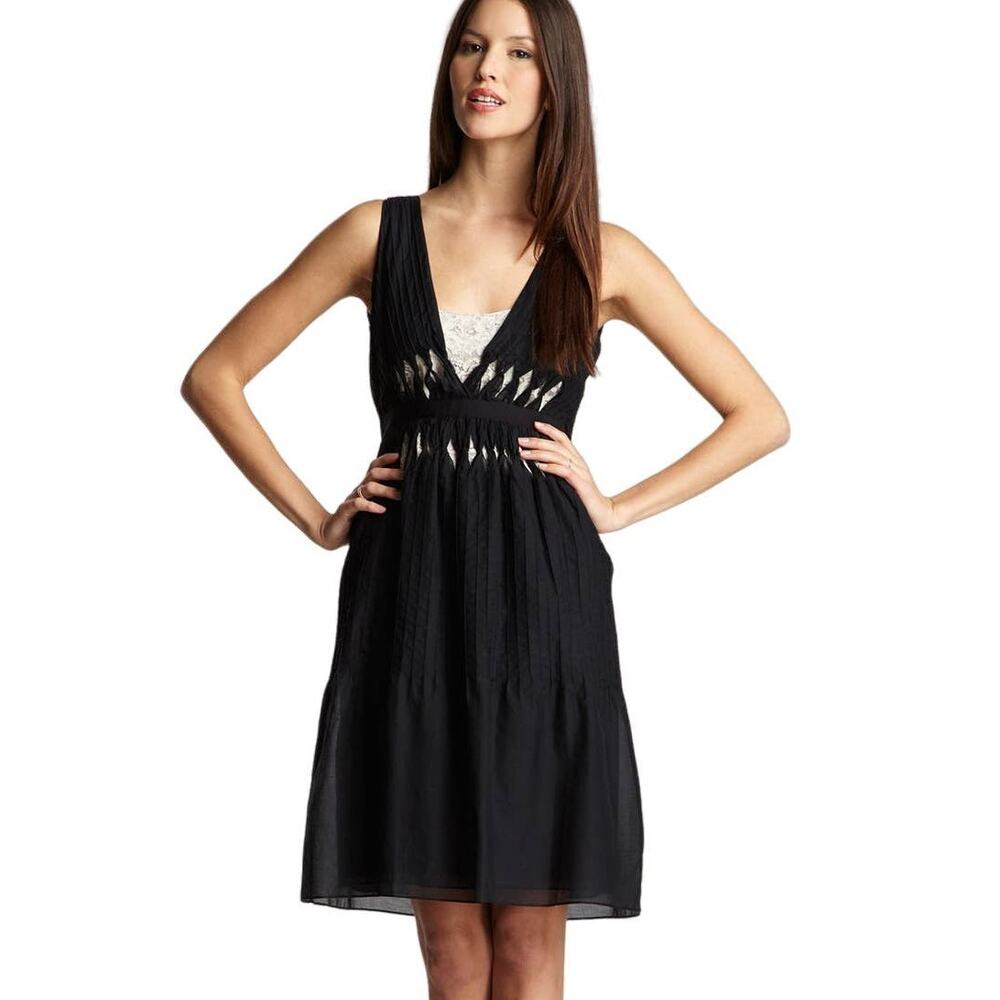 Elie Tahari Fabiana Dress Size 12 Black Champagne Taupe Lace Layered Cutout‎